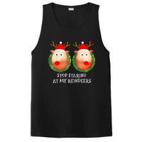 Stop Staring At My Reindeers Boobs Ugly Gag Xmas Sweater PosiCharge Competitor Tank