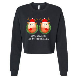 Stop Staring At My Reindeers Boobs Ugly Gag Xmas Sweater Cropped Pullover Crew