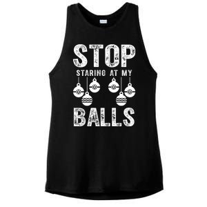 Stop Staring At My Balls Funny Xmas Christmas Ornaments Ladies PosiCharge Tri-Blend Wicking Tank