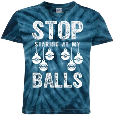 Stop Staring At My Balls Funny Xmas Christmas Ornaments Kids Tie-Dye T-Shirt