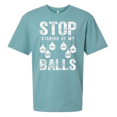 Stop Staring At My Balls Funny Xmas Christmas Ornaments Sueded Cloud Jersey T-Shirt