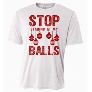 Stop Staring At My Balls Funny Xmas Christmas Ornaments Cooling Performance Crew T-Shirt