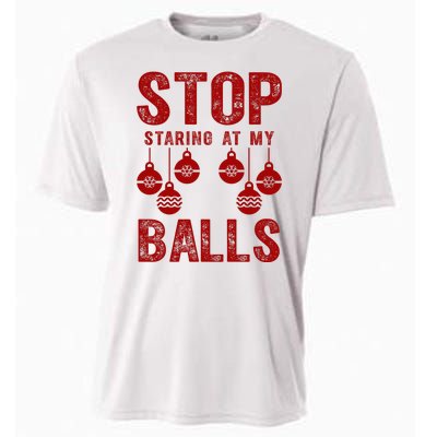 Stop Staring At My Balls Funny Xmas Christmas Ornaments Cooling Performance Crew T-Shirt