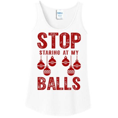 Stop Staring At My Balls Funny Xmas Christmas Ornaments Ladies Essential Tank