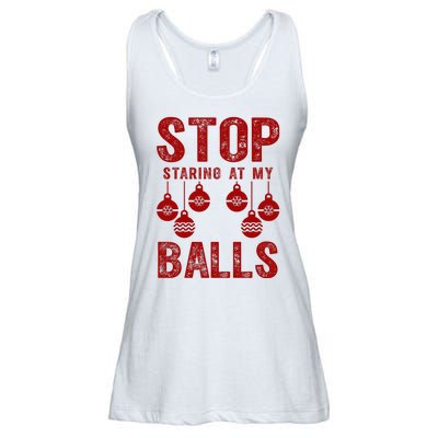 Stop Staring At My Balls Funny Xmas Christmas Ornaments Ladies Essential Flowy Tank