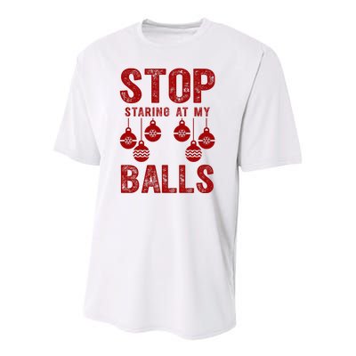 Stop Staring At My Balls Funny Xmas Christmas Ornaments Youth Performance Sprint T-Shirt