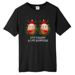 Stop Staring At My Reindeers Boobs Ugly Gag Xmas Sweater Tall Fusion ChromaSoft Performance T-Shirt