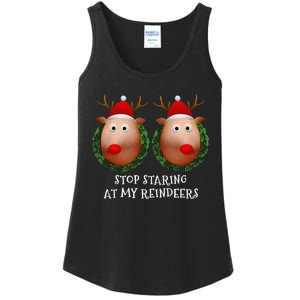 Stop Staring At My Reindeers Boobs Ugly Gag Xmas Sweater Ladies Essential Tank