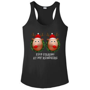 Stop Staring At My Reindeers Boobs Ugly Gag Xmas Sweater Ladies PosiCharge Competitor Racerback Tank