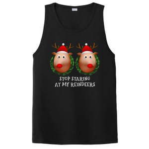 Stop Staring At My Reindeers Boobs Ugly Gag Xmas Sweater PosiCharge Competitor Tank