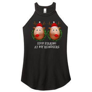 Stop Staring At My Reindeers Boobs Ugly Gag Xmas Sweater Women's Perfect Tri Rocker Tank