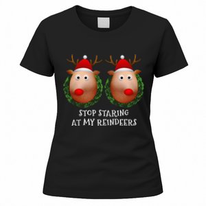 Stop Staring At My Reindeers Boobs Ugly Gag Xmas Sweater Women's T-Shirt