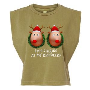 Stop Staring At My Reindeers Boobs Ugly Gag Xmas Sweater Garment-Dyed Women's Muscle Tee