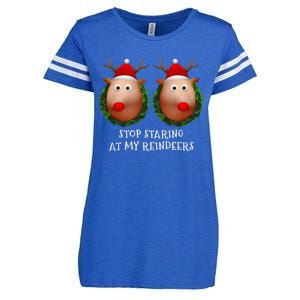 Stop Staring At My Reindeers Boobs Ugly Gag Xmas Sweater Enza Ladies Jersey Football T-Shirt