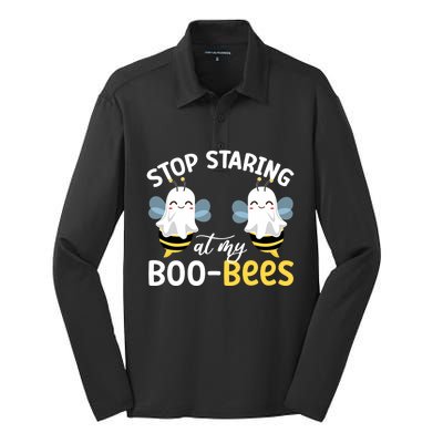 Stop Staring At My BooBees Halloween Boo Bees Funny Funny Gift Silk Touch Performance Long Sleeve Polo