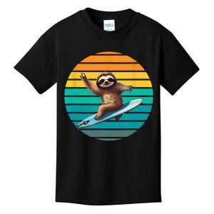 Sloth Surfing A Wave Surfing Sloth Surf Kids T-Shirt