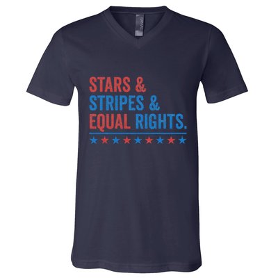 Stars Stripes And Equal Rights 4th Of July Rights V-Neck T-Shirt