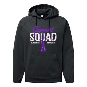 Support Squad Alzheimers Awareness Purple Ribbon Performance Fleece Hoodie