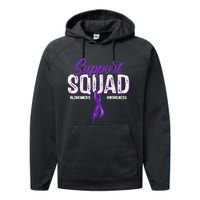 Support Squad Alzheimers Awareness Purple Ribbon Performance Fleece Hoodie