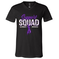 Support Squad Alzheimers Awareness Purple Ribbon V-Neck T-Shirt