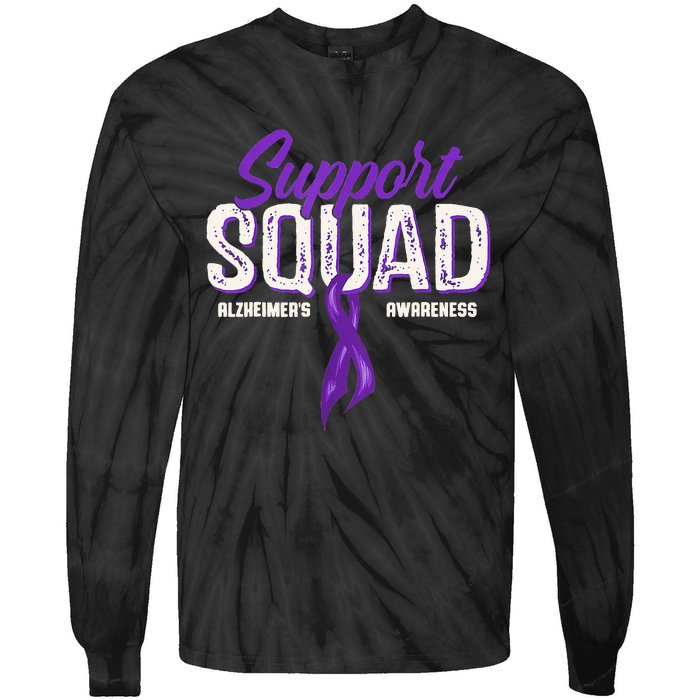 Support Squad Alzheimers Awareness Purple Ribbon Tie-Dye Long Sleeve Shirt