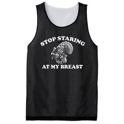 Stop Staring At My Breasts Funny Thanksgiving Turkey Dinner Mesh Reversible Basketball Jersey Tank