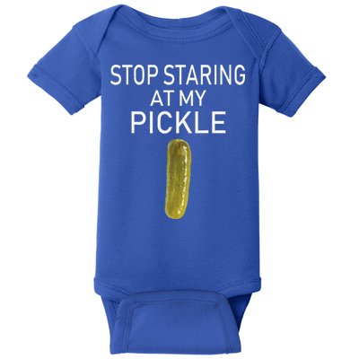 Stop Staring At My Pickle Dirty Halloween Costume Idea Baby Bodysuit
