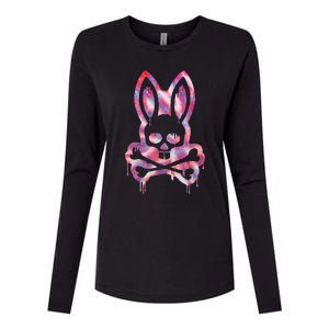 Scary Skull And Crossbones Bad Rabbit Horror Bunny Halloween Womens Cotton Relaxed Long Sleeve T-Shirt