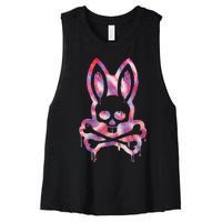 Scary Skull And Crossbones Bad Rabbit Horror Bunny Halloween Women's Racerback Cropped Tank