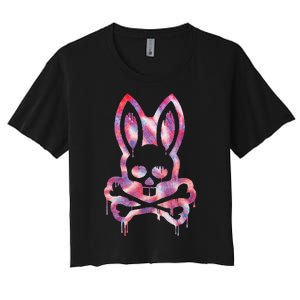 Scary Skull And Crossbones Bad Rabbit Horror Bunny Halloween Women's Crop Top Tee