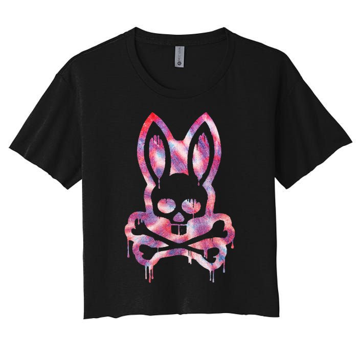 Scary Skull And Crossbones Bad Rabbit Horror Bunny Halloween Women's Crop Top Tee