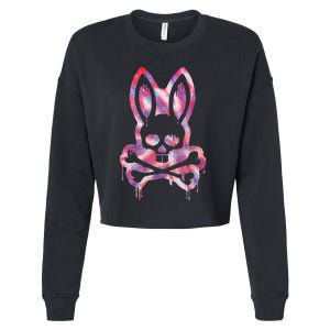 Scary Skull And Crossbones Bad Rabbit Horror Bunny Halloween Cropped Pullover Crew