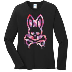 Scary Skull And Crossbones Bad Rabbit Horror Bunny Halloween Ladies Long Sleeve Shirt