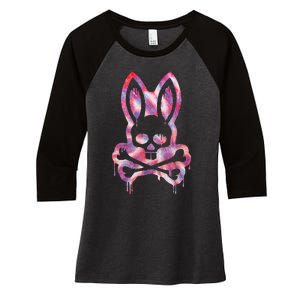 Scary Skull And Crossbones Bad Rabbit Horror Bunny Halloween Women's Tri-Blend 3/4-Sleeve Raglan Shirt