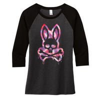 Scary Skull And Crossbones Bad Rabbit Horror Bunny Halloween Women's Tri-Blend 3/4-Sleeve Raglan Shirt