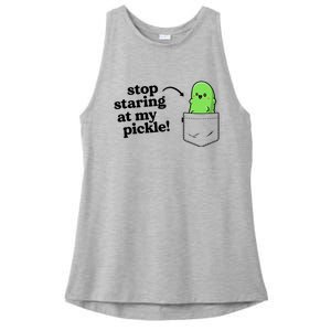 Stop Staring At My Pickle Adult Humor Pickle Lover Ladies PosiCharge Tri-Blend Wicking Tank