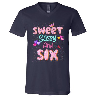 Sweet Sassy And Six Birthday For Girl 6 Year Old V-Neck T-Shirt