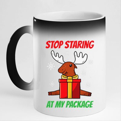 Stop Staring At My Package Funny Reindeer Christmas Present 11oz Black Color Changing Mug