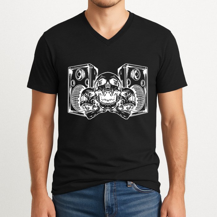 Skull Speakers Audio Gothic Regular V-Neck T-Shirt