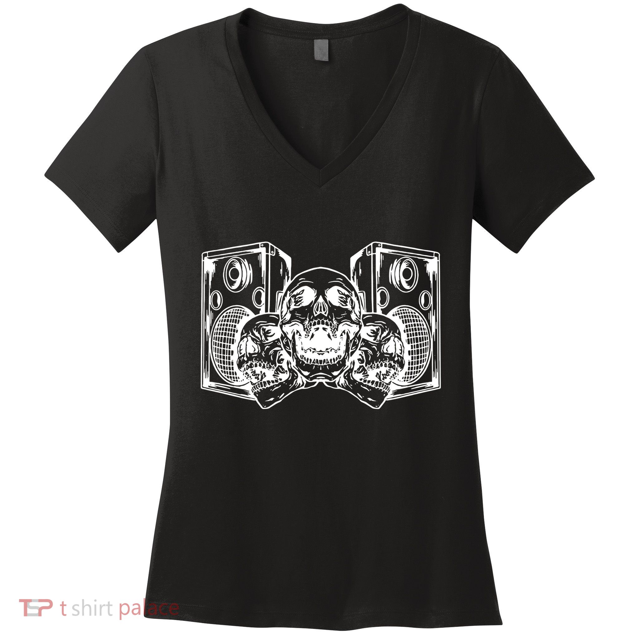 Skull Speakers Audio Gothic Regular Women's V-Neck T-Shirt