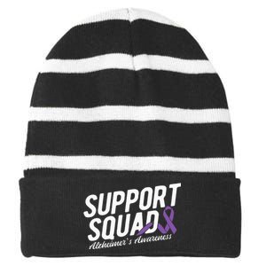 Support Squad Alzheimers Awareness Striped Beanie with Solid Band