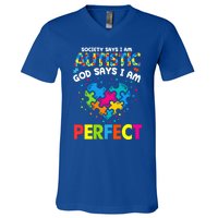 Society Says Autistic God Says IM Perfect Autism Heart Gift V-Neck T-Shirt