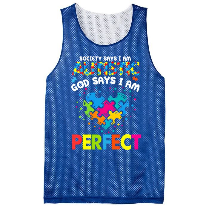 Society Says Autistic God Says IM Perfect Autism Heart Gift Mesh Reversible Basketball Jersey Tank