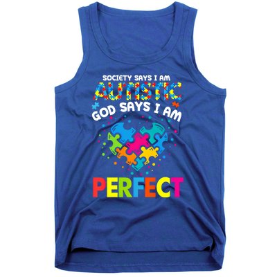 Society Says Autistic God Says IM Perfect Autism Heart Gift Tank Top