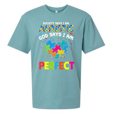 Society Says Autistic God Says IM Perfect Autism Heart Gift Sueded Cloud Jersey T-Shirt