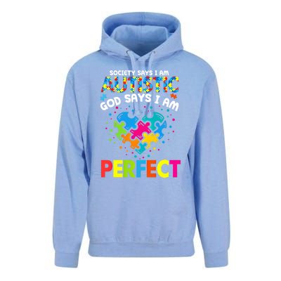 Society Says Autistic God Says IM Perfect Autism Heart Gift Unisex Surf Hoodie