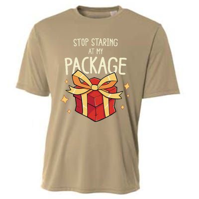 Stop Staring At My Package Funny Rude Xmas Christmas Cooling Performance Crew T-Shirt