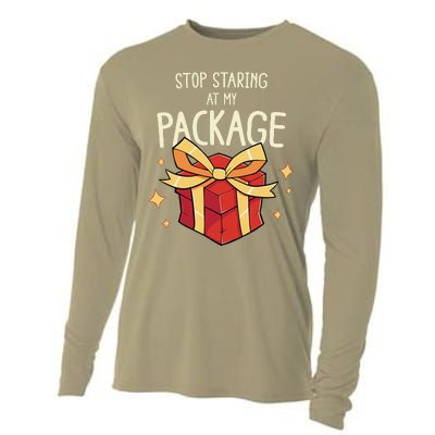 Stop Staring At My Package Funny Rude Xmas Christmas Cooling Performance Long Sleeve Crew