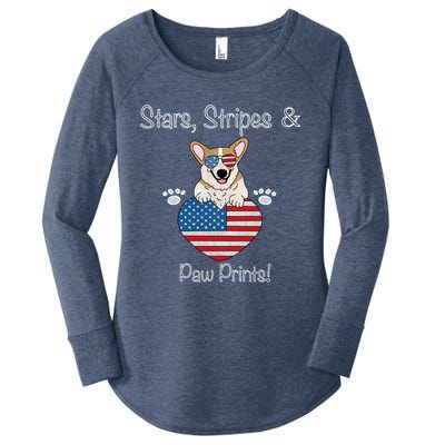 Stars Stripes And Paw Printspembroke Welsh Corgi Indian Creek Funny Gift Women's Perfect Tri Tunic Long Sleeve Shirt