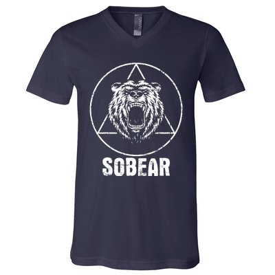 Sobear Sobriety Anniversary Sober Aa Na Recovery V-Neck T-Shirt